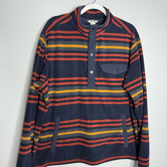Duluth Trading Men's Doubleback Fleece Button Mock Pullover Blue Striped L - Picture 2 of 7
